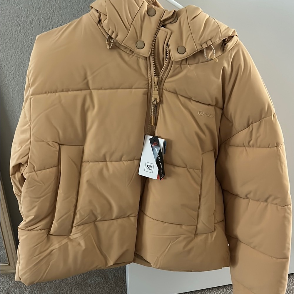 Tan Puffer Jacket with Hood